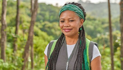 Fototapeta premium middle-aged person with a determined expression, sporting dreadlocks and a green bandana. 