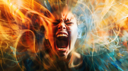 young girl in anger, pain, frustration upset distress sadness rage disappointment - obrazy, fototapety, plakaty