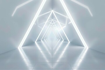 Fototapeta premium empty long light corridor with modern white futuristic triangle tunnel 3d rendering digital ilustration