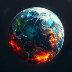 Obraz na płótnie Canvas A melting planet earth, global warming climate change extreme weather 