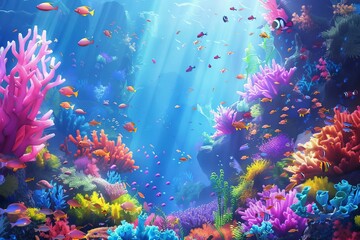 Fototapeta na wymiar enchanting underwater scene with colorful coral reefs and tropical fish digital illustration digital ilustration