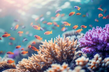 Fototapeta na wymiar Vibrant Underwater Scene with Tropical Fish and Coral Reefs