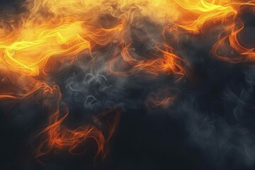 fiery orange and yellow flames on abstract smoky background halloween concept digital ilustration - obrazy, fototapety, plakaty