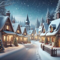 Fototapeta na wymiar the charm of a vintage-style Christmas village nestled in snow, evoking nostalgia and warmth.