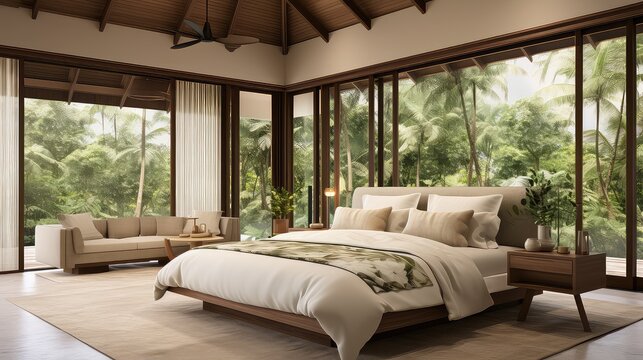 Modern cozy wooden bed UHD Wallpaper