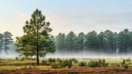 Misty pine tree forest UHD Wallpaper