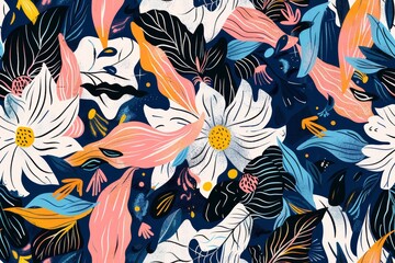 colorful leaves on a blue background for this abstract floral design