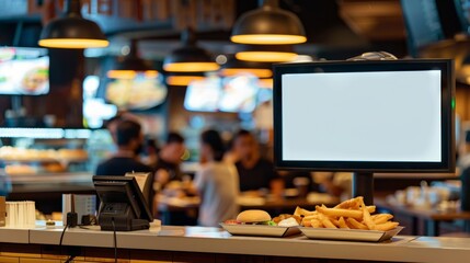 Digital Menu Board Mockup in Fast-Food Restaurant, AI Created