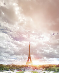 Eiffel Tower from Champ de Mars, Paris, France.