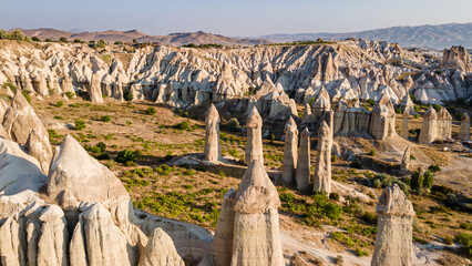 Love Valley to Uchisar Castle. One of the most unique places in Cappadocia,  Turkey.  Rock...