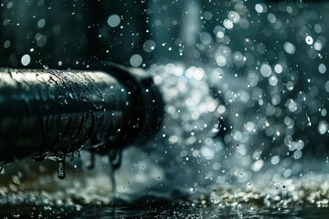 high pressure water gushing out of metal pipe industrial abstract photography - obrazy, fototapety, plakaty