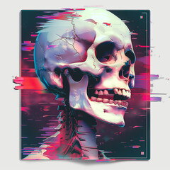 Crâne Glitché : Illustration Vaporwave Synthwave avec Effets Glitch