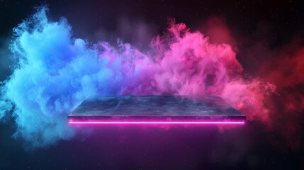 A 3d render of a flying chalkboard with neon colors AI generated illustration
