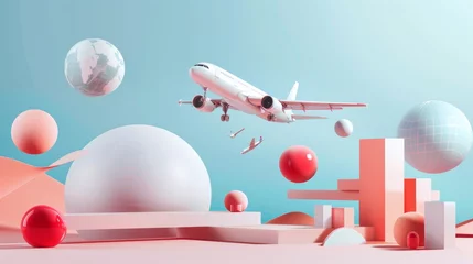 Foto op Plexiglas A dynamic composition featuring isolated flying objects in a modern 3d style AI generated illustration © ArtStage