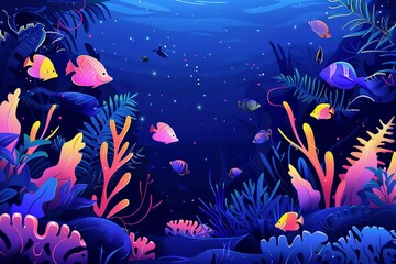 Fototapeta na wymiar magical underwater scene with coral reefs and tropical fish vibrant ocean life illustration