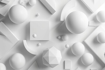 minimal white 3d geometric shapes floating in space abstract clean background with basic primitives render illustration