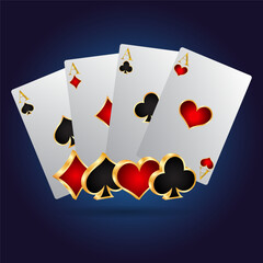 Playing cards and symbols with golden details, gambling background, vector illustration.