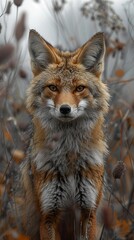 A portrait of a jackal with an alert expression and distinctive features such as pointed ears and a sharp snout. Jackal with observant eyes in natural habitat.