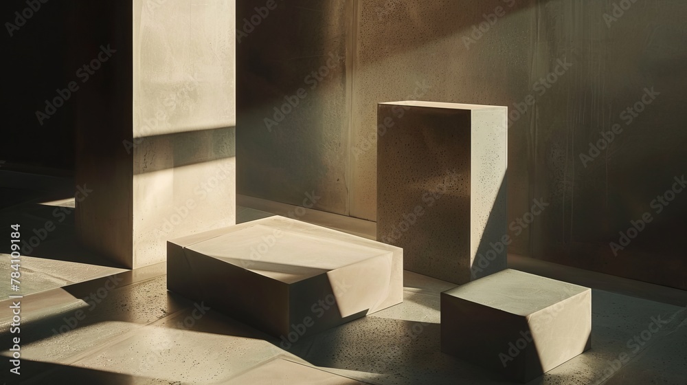 Aufkleber An artistic image showcasing various geometric shapes with light and shadow interplay creating a tranquil and contemplative scene