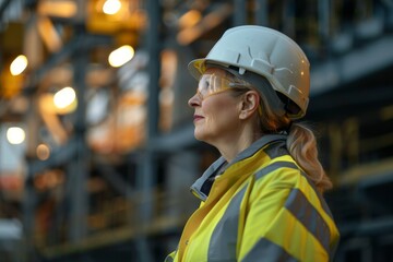 With a contemplative gaze, a construction worker in safety attire looks out over the site, representing progress and future planning
