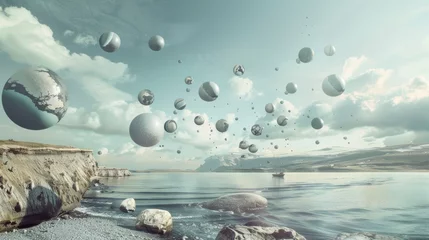 Deurstickers A surreal composition with floating objects   AI generated illustration © ArtStage