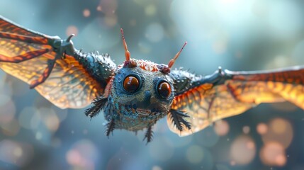 A unique 3d render of an abstract cute flying creature   AI generated illustration
