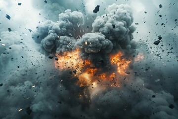 realistic bomb explosion with smoke and debris digital ilustration - obrazy, fototapety, plakaty