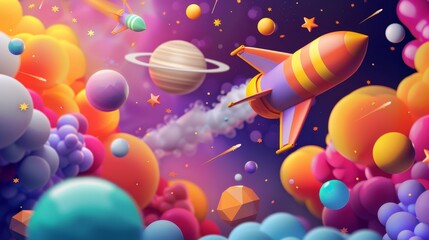 A vibrant and colorful display of isolated flying objects in a 3d style   AI generated illustration