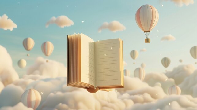 A whimsical 3d rendered flying book   AI generated illustration