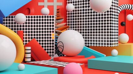 Abstract 3d interpretation of memphis-inspired floating elements   AI generated illustration