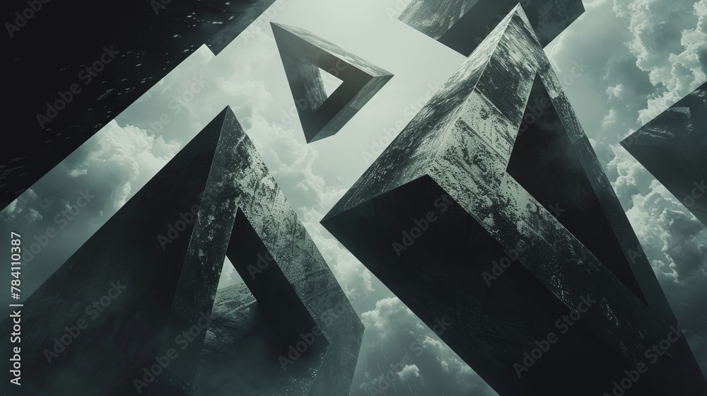 Fototapete abstract geometric structures floating in a void of darkness ai generated illustration