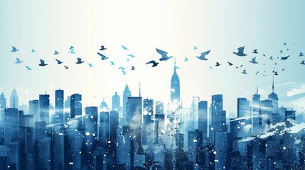 Abstract cityscape with isolated flying objects   AI generated illustration - obrazy, fototapety, plakaty
