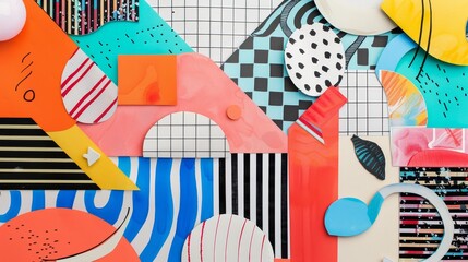 Abstract shapes and patterns in a Memphis style composition   AI generated illustration