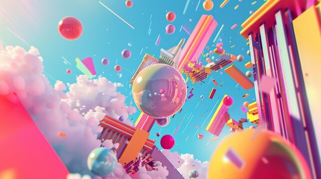An abstract illustration of flying objects in a business-inspired 3d style   AI generated illustration