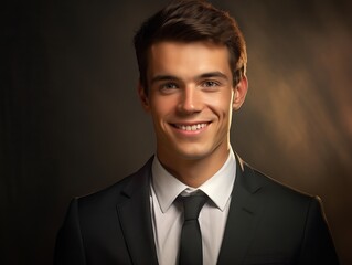 Young business person with bright smile and white teeth in realistic portrait