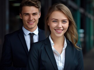 Young business person with bright smile and white teeth in realistic portrait