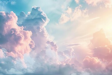 soft dreamy pastel clouds background ethereal sky with fluffy cloudscape serene heavenly atmosphere digital illustration - obrazy, fototapety, plakaty