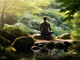 Psychologist practicing self-care through meditation and nature walks
