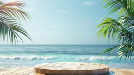 Fototapeta na wymiar Tropical style platform with ocean in background