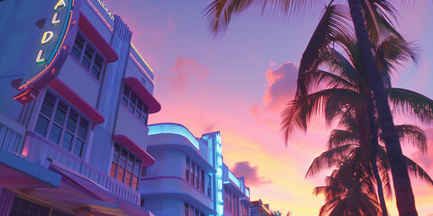 Miami Art Deco Neon at Sunset 