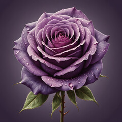Illustration of beautiful purple rose with raindrops