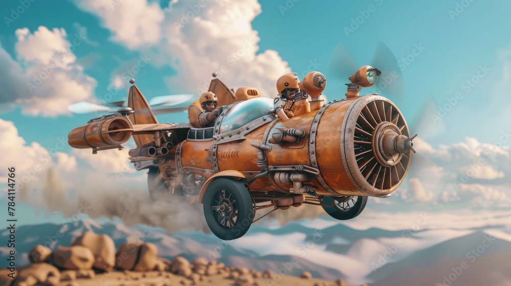 Fototapete an imaginative 3d rendering of a cute flying vehicle ai generated illustration