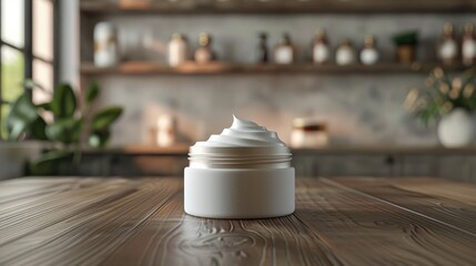 Elegant Postnatal Cream Jar on Wooden Shelf with Minimalist Decor