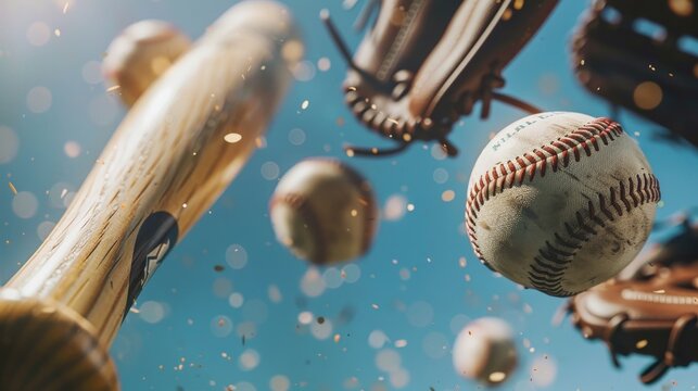 Baseball bats and gloves hovering in mid-air   AI generated illustration