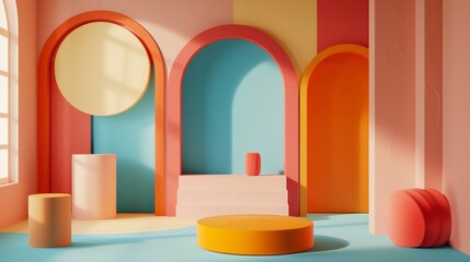 Bold colors and shapes in a 3d render   AI generated illustration
