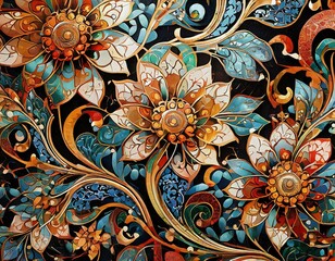 美しいグラデーションのアラベスク模様モザイクテクスチャ風壁紙 - obrazy, fototapety, plakaty
