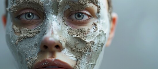 Closeup of a Young Woman s Face Covered in a Natural Clay Mask for Skin Nourishment and Rejuvenation