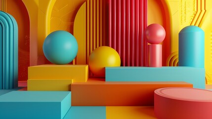 Bright colors and bold shapes in a 3d render  AI generated illustration