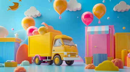 Bright and colorful delivery service concept in a 3d render   AI generated illustration - obrazy, fototapety, plakaty
