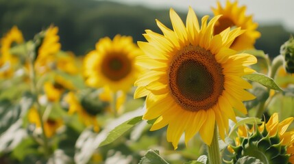Obraz premium Bright sunflowers with propellers AI generated illustration